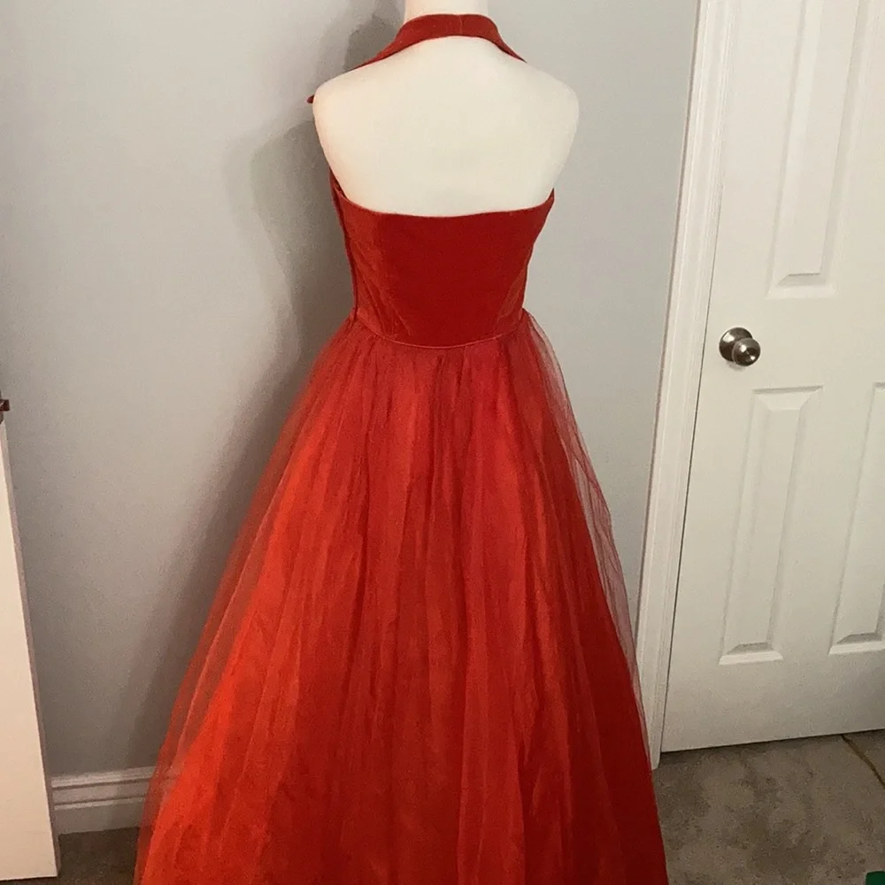Blood Orange Vintage Velvet and Tulle Ballgown w/ matching Bolero prom - Picture 7 of 11
